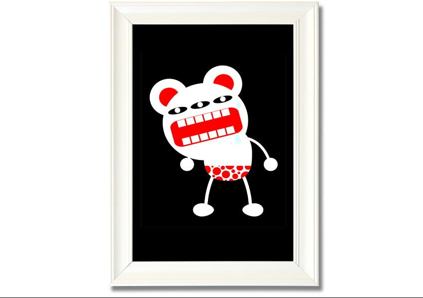 Angry Monster Mouth framed print with vibrant colors and playful design, ready to hang.