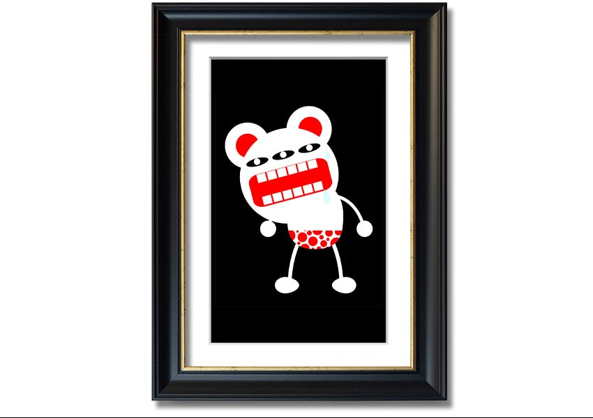 Angry Monster Mouth framed print with vibrant colors and playful design, ready to hang.