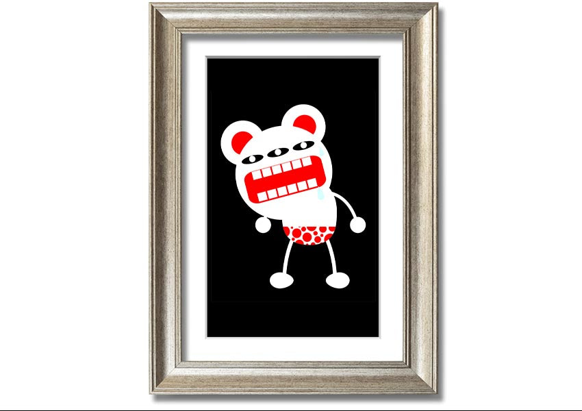 Angry Monster Mouth framed print with vibrant colors and playful design, ready to hang.