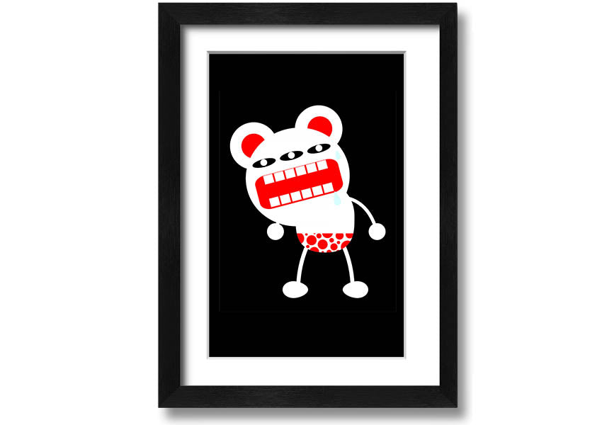 Angry Monster Mouth framed print with vibrant colors and playful design, ready to hang.