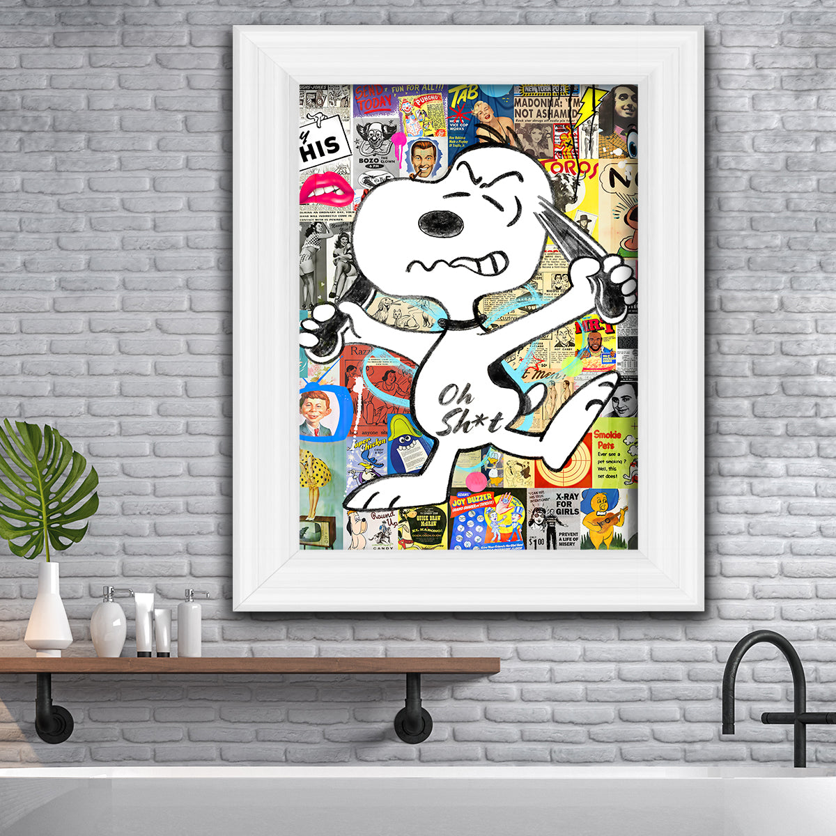 Framed Angry Snoopy print with vibrant colours and multiple frame options, ready to hang.