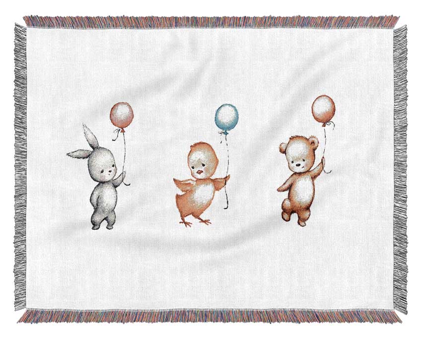 Animal Balloon Family throw blanket made from 100% cotton, featuring playful animal balloon motifs in a luxurious thermal weave.