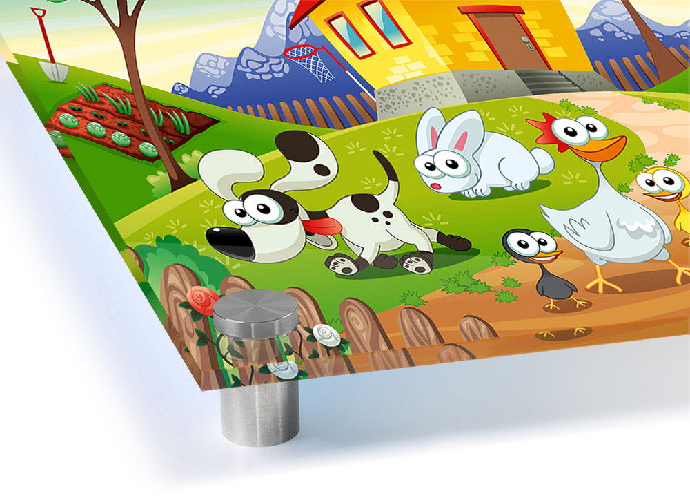 Colorful Animal Farm Fun acrylic print on 5mm thick acrylic glass, showcasing vibrant animal illustrations.