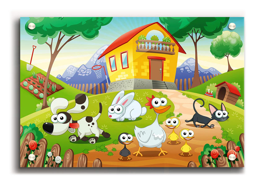 Colorful Animal Farm Fun acrylic print on 5mm thick acrylic glass, showcasing vibrant animal illustrations.