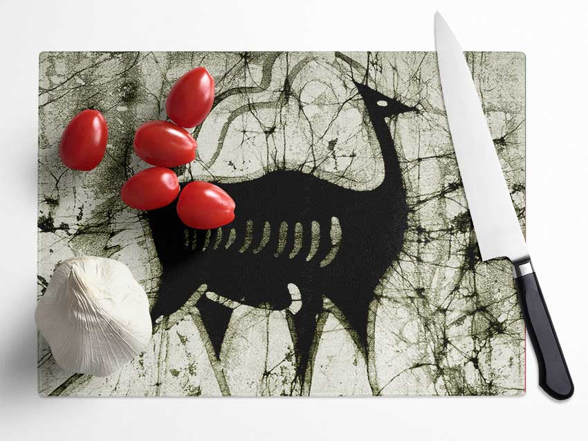 Animal Forest chopping board made of tempered glass with chinchilla ripple effect and anti-slip feet.