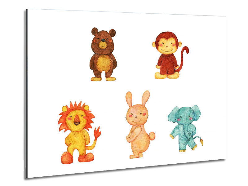 Vibrant 'Animal Fun' artwork printed on brushed aluminium dibond, showcasing playful animal designs.