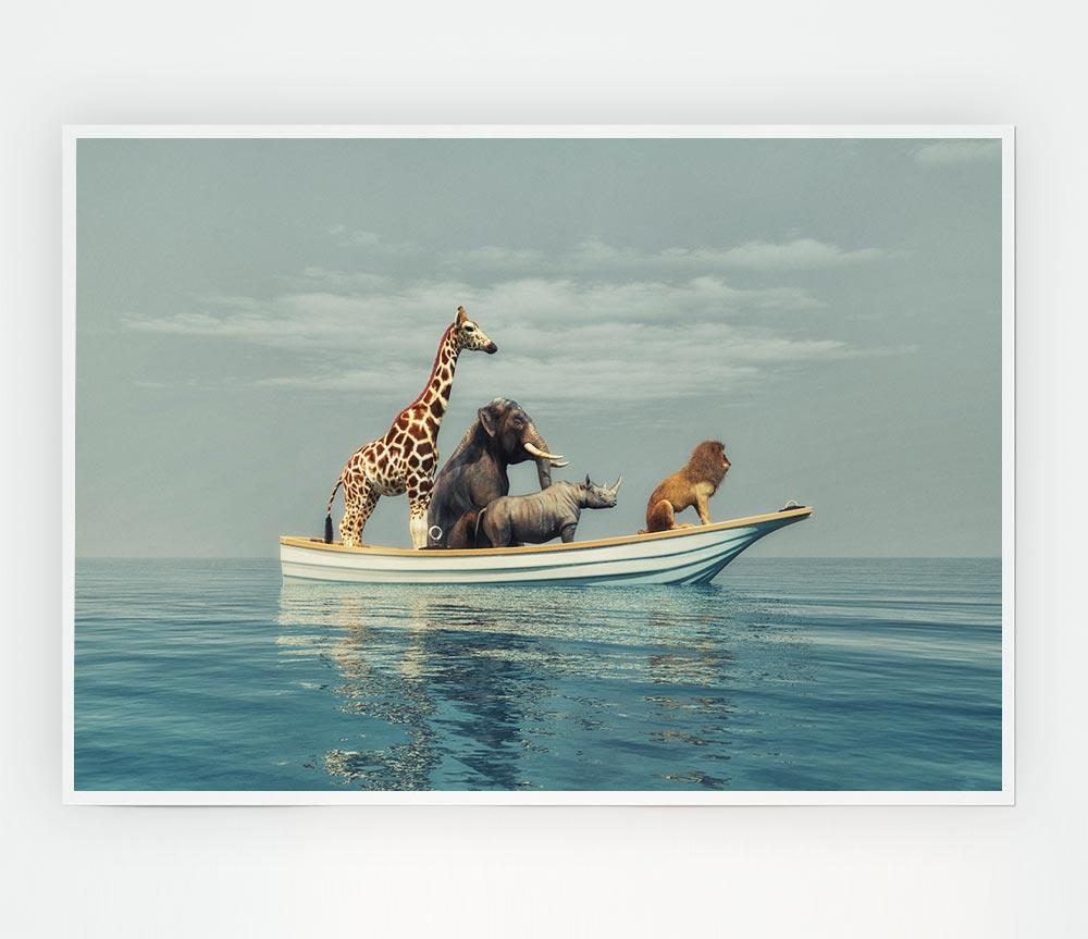 A vibrant canvas poster of the Animal Kingdom Boat Ride featuring lush landscapes and wildlife.