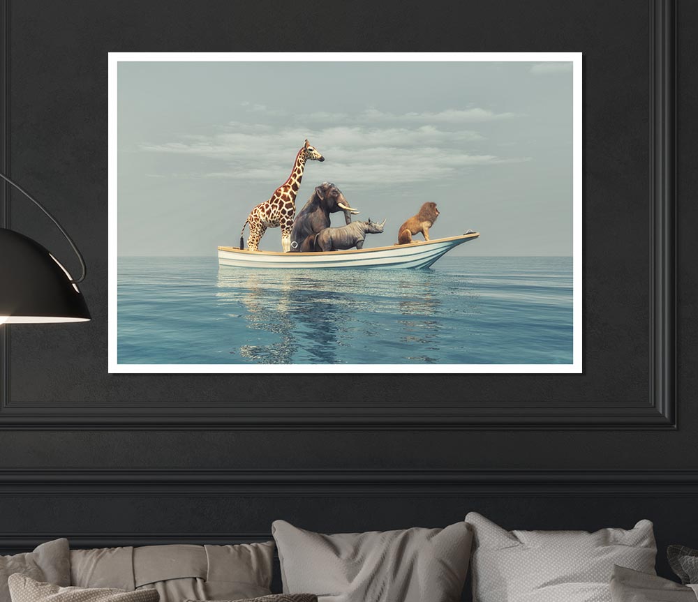 A vibrant canvas poster of the Animal Kingdom Boat Ride featuring lush landscapes and wildlife.