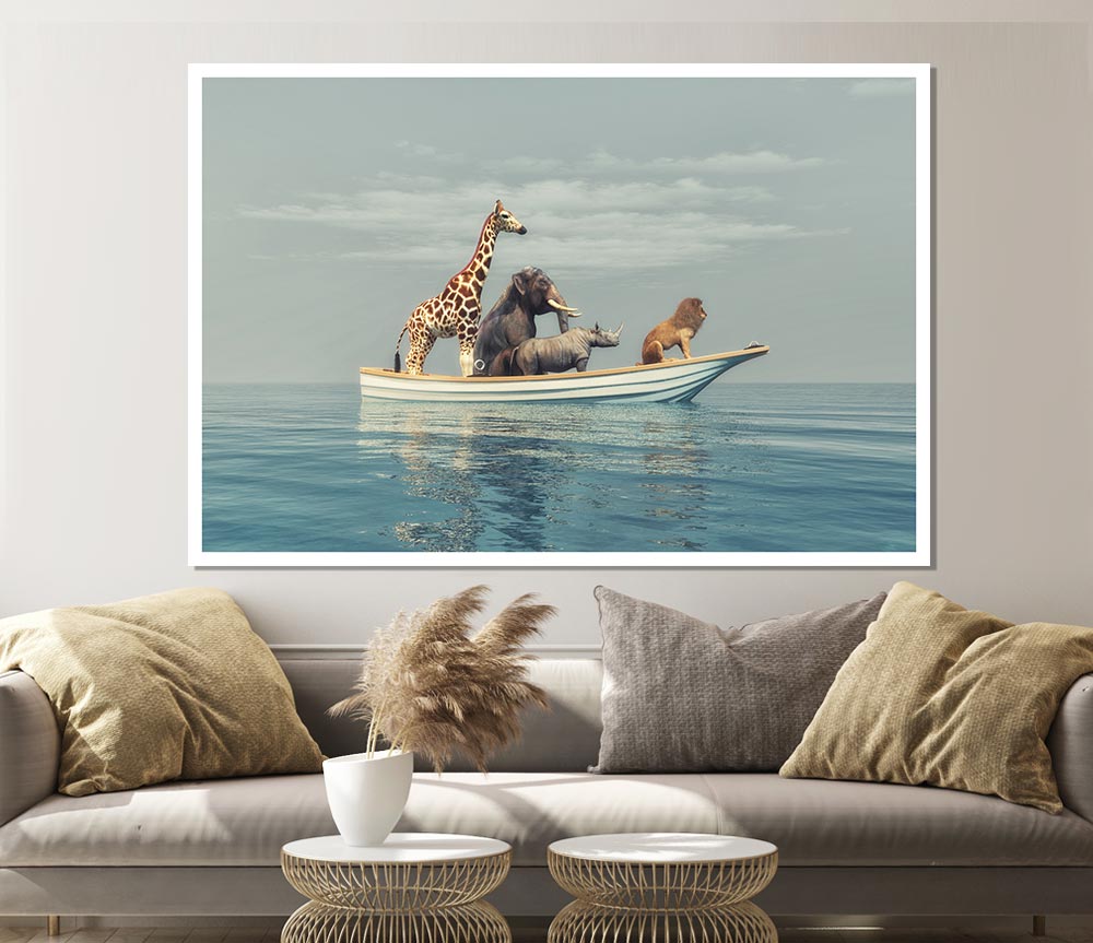 A vibrant canvas poster of the Animal Kingdom Boat Ride featuring lush landscapes and wildlife.