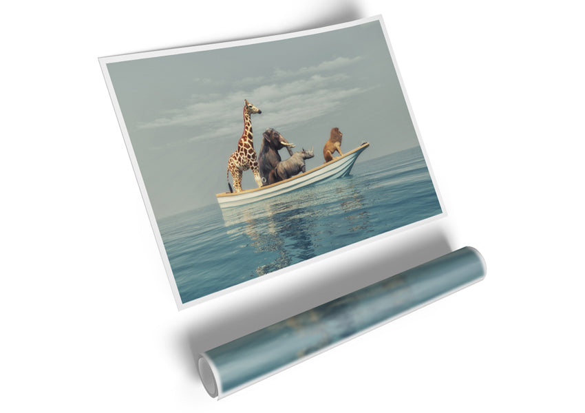 A vibrant canvas poster of the Animal Kingdom Boat Ride featuring lush landscapes and wildlife.