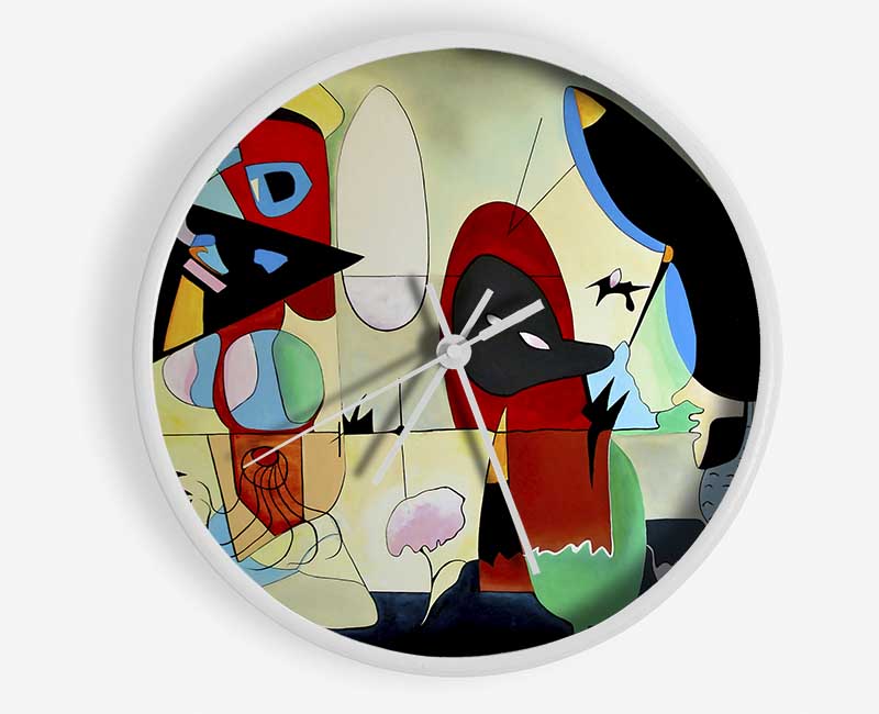 A stylish round clock featuring unique animal patterns, crafted from natural bamboo with a clear Plexiglas lens.