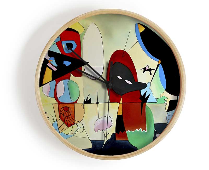 A stylish round clock featuring unique animal patterns, crafted from natural bamboo with a clear Plexiglas lens.