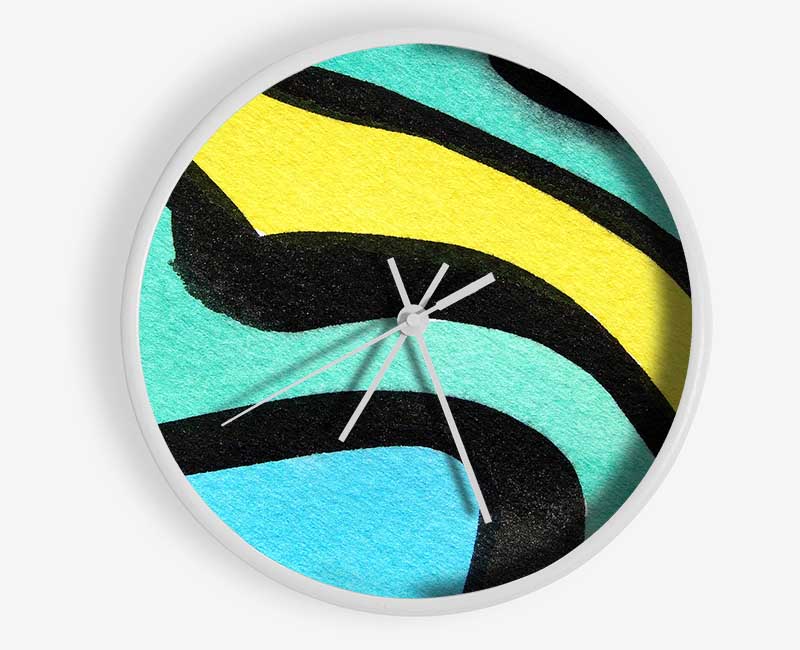 Animal Stripes 2 clock made from natural bamboo with a round face, available in black, white, or natural frame colors.