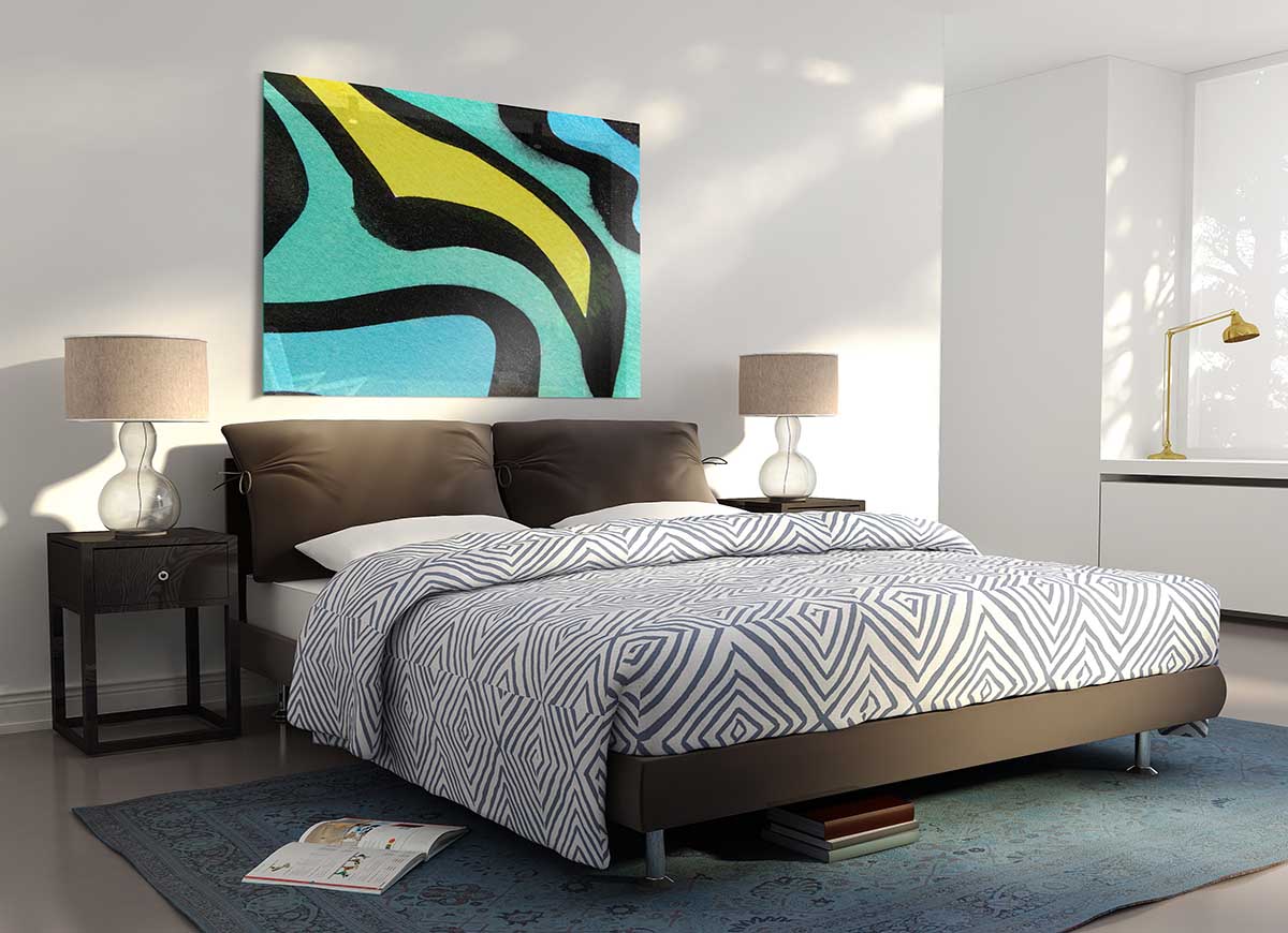 Animal Stripes 2 glass print featuring a modern design with vibrant animal stripes, perfect for enhancing home decor.