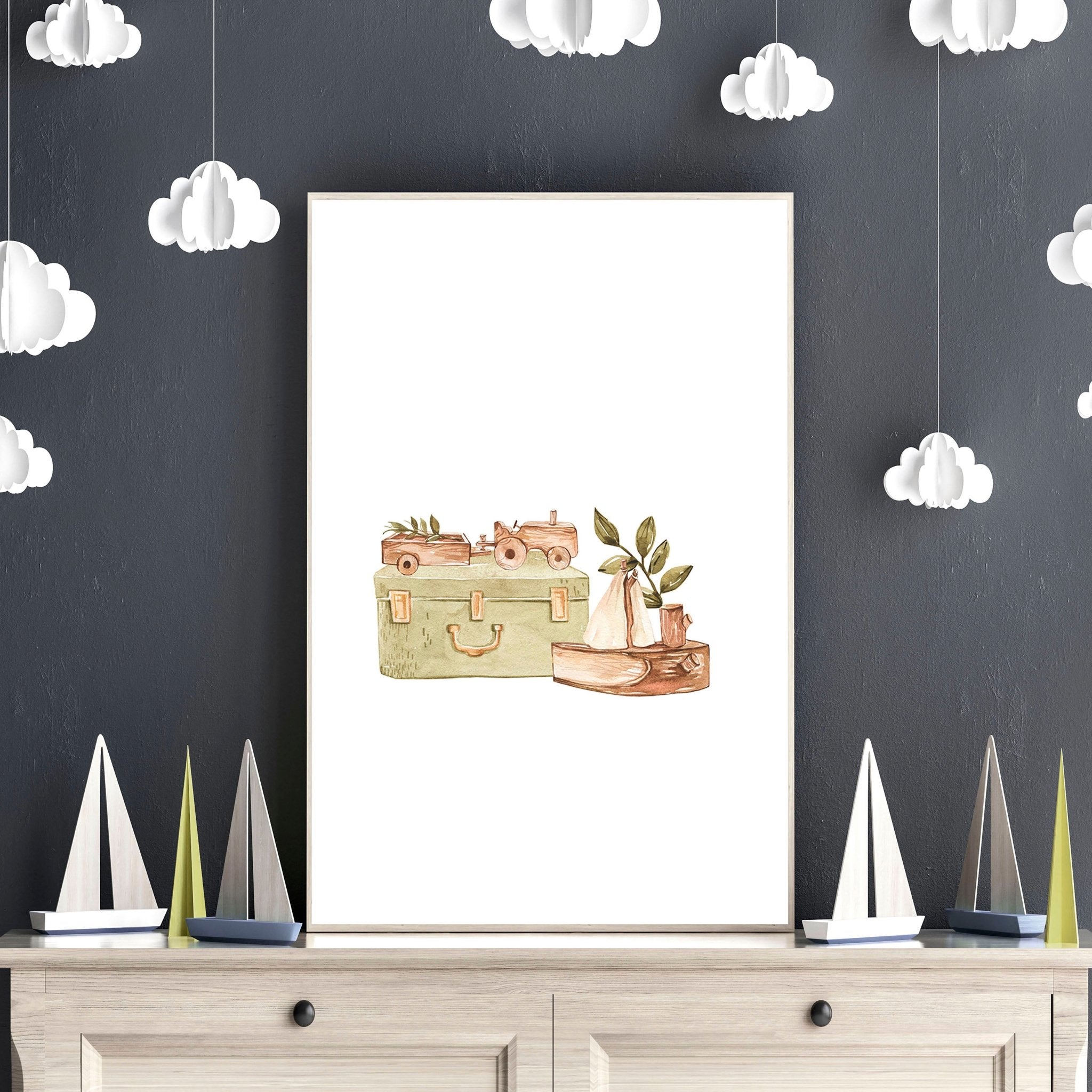 Set of 3 charming animal wall art prints for nursery featuring a boho safari theme, perfect for baby boys and customizable with a name.