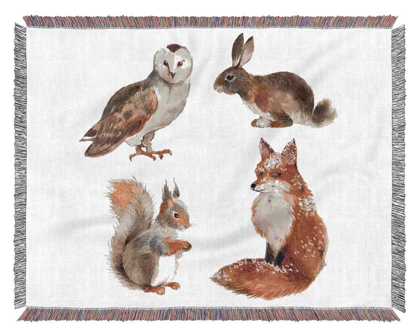 Animals Of The Woodland throw blanket made from 100% cotton, featuring charming woodland animal patterns in a luxurious thermal weave.