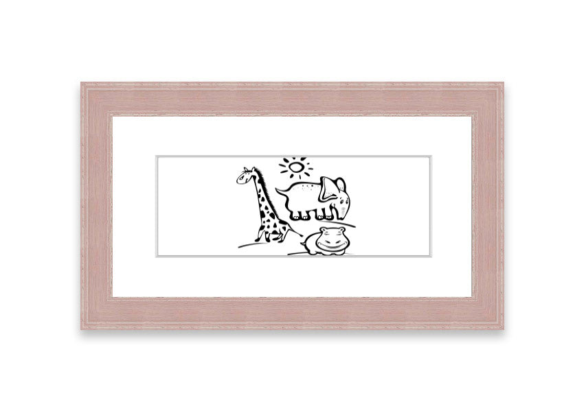 Framed print of Animals Under The Sun White, showcasing wildlife art in a stylish frame, ready to hang.