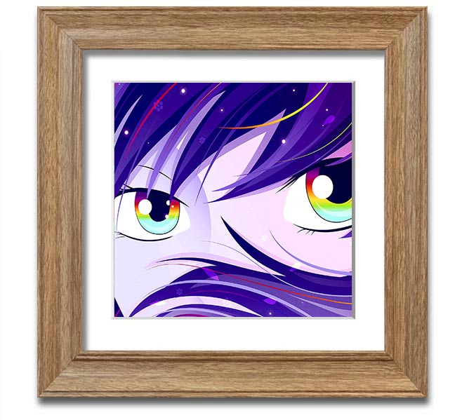 Anime Rainbow Eyes Square Framed Print showcasing vibrant colors and intricate design, framed in a stylish border.