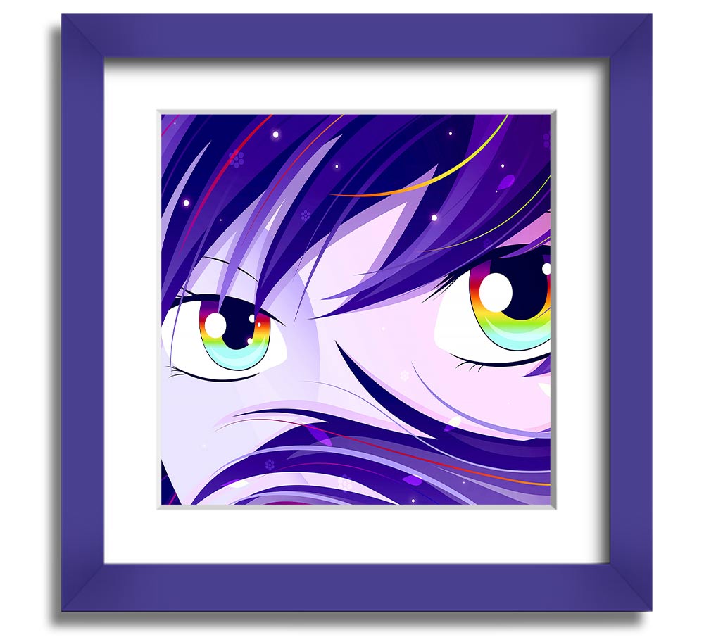 Anime Rainbow Eyes Square Framed Print showcasing vibrant colors and intricate design, framed in a stylish border.