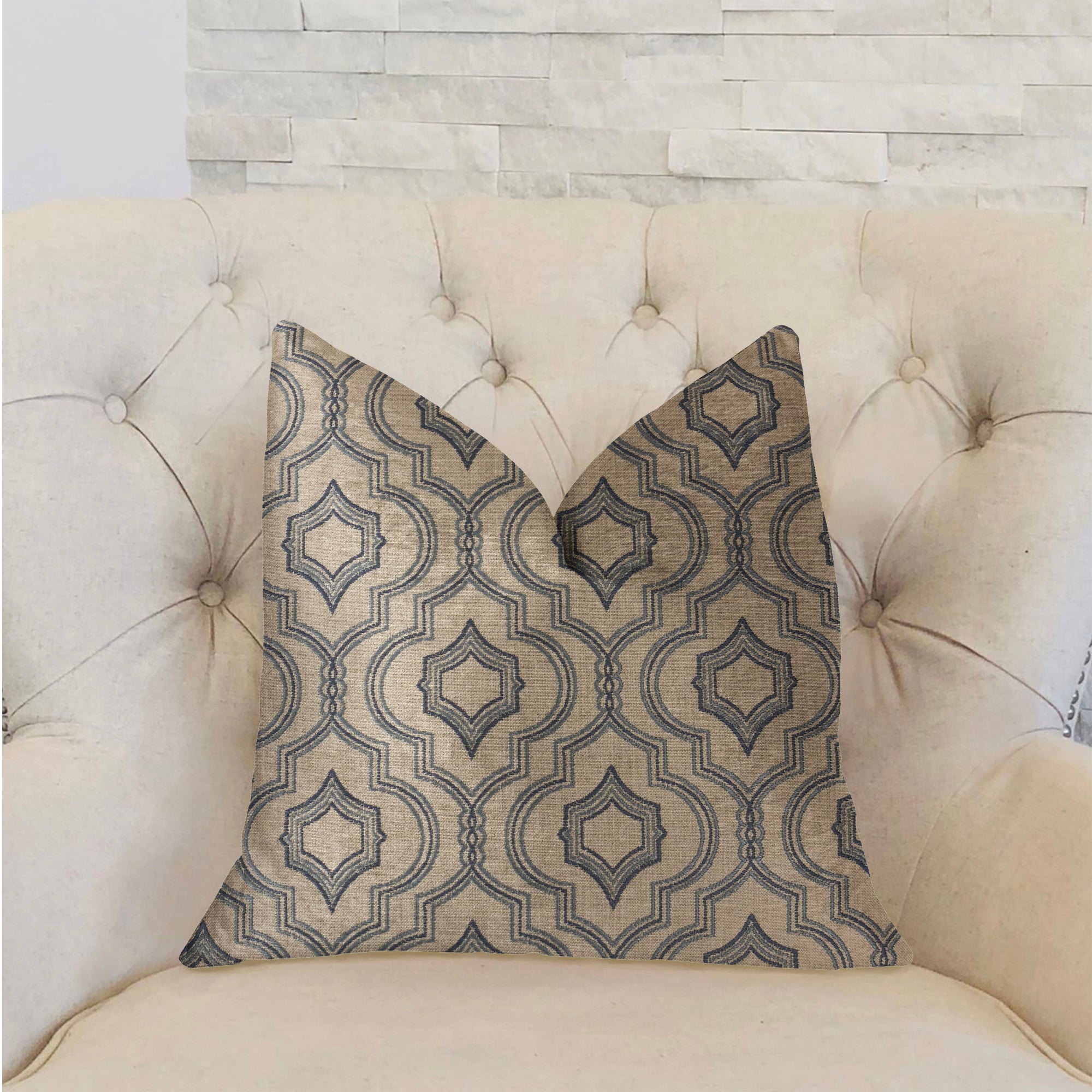 Anise Black and Beige Luxury Throw Pillow featuring a geometric pattern, handmade in the USA with a sleek invisible zipper.