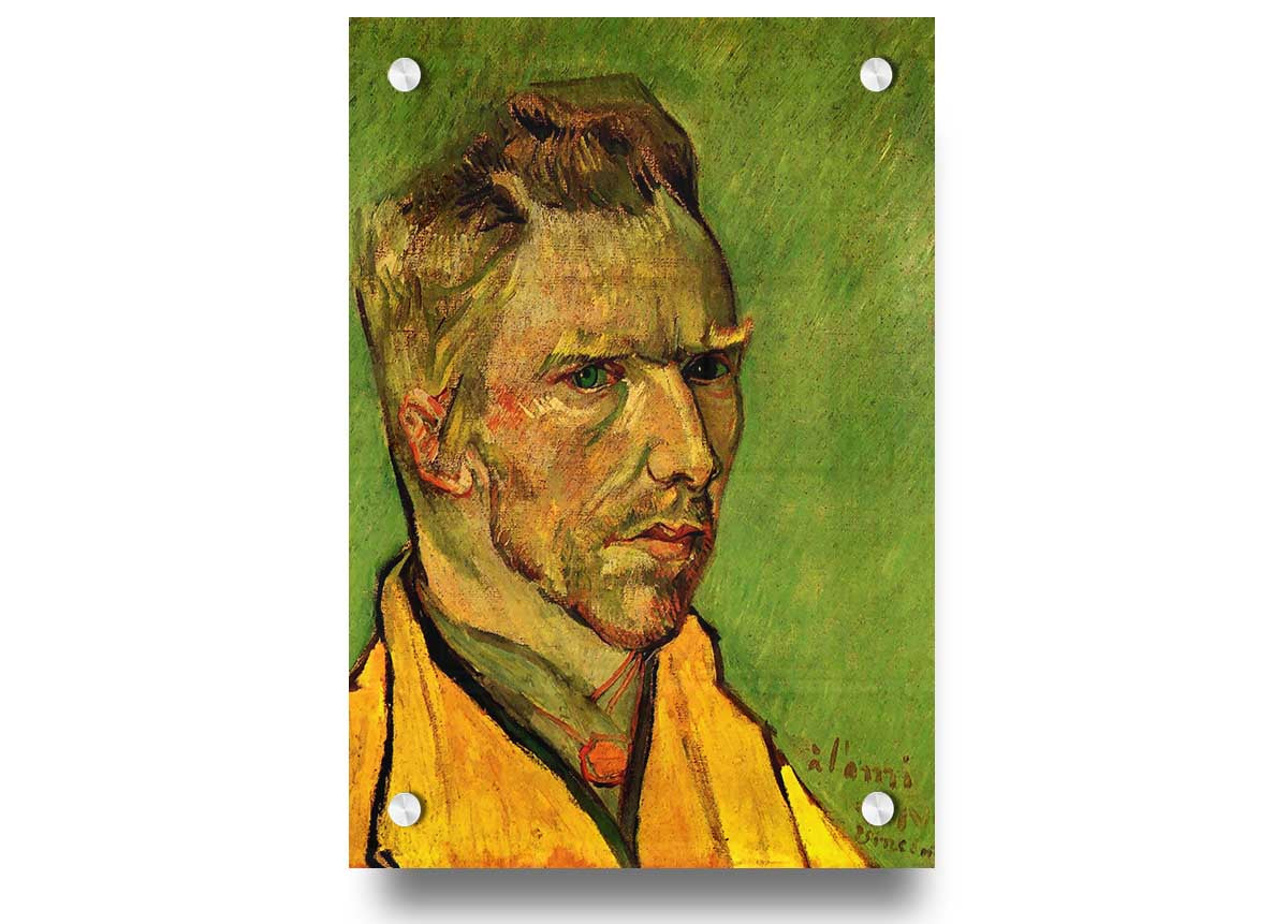 Acrylic print of Van Gogh's Another Self Portrait, showcasing vibrant colors on 5mm thick glass.