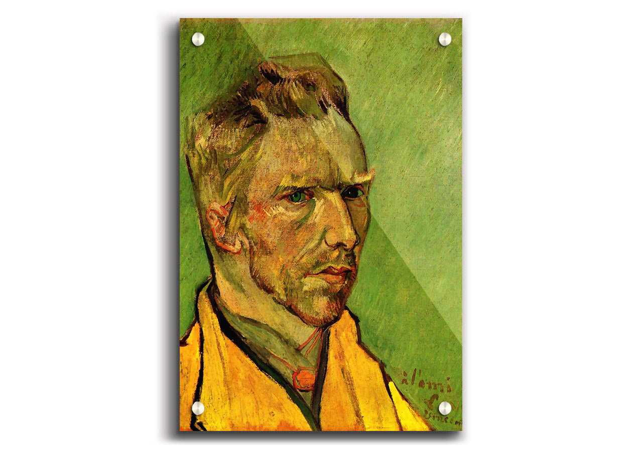 Acrylic print of Van Gogh's Another Self Portrait, showcasing vibrant colors on 5mm thick glass.