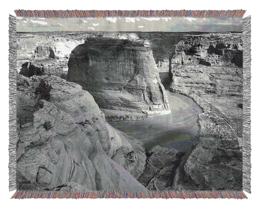 Ansel Adams Canyon De Chelly throw blanket in black and white, showcasing intricate landscape design on soft cotton fabric.