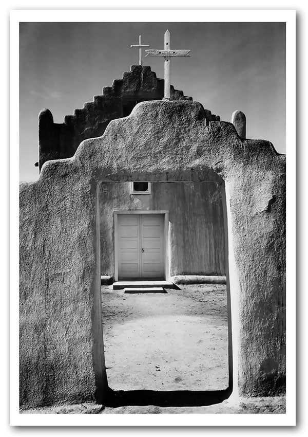 Ansel Adams Church Intaos Pueblo New Mexico canvas poster showcasing stunning landscape photography.