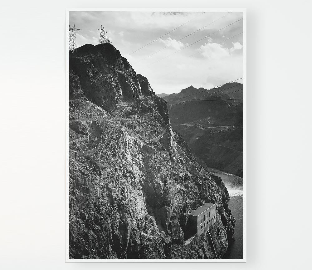 Ansel Adams Cliffs Above Boulder Dam canvas print showcasing majestic cliffs and serene waters.