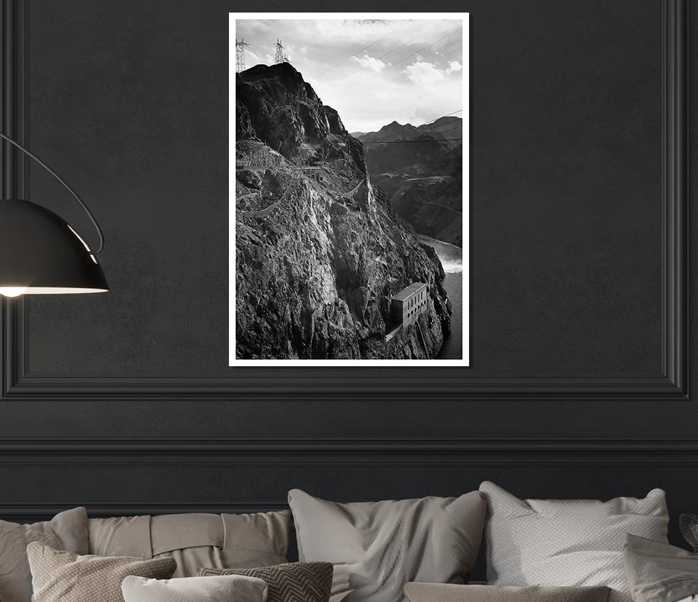 Ansel Adams Cliffs Above Boulder Dam canvas print showcasing majestic cliffs and serene waters.