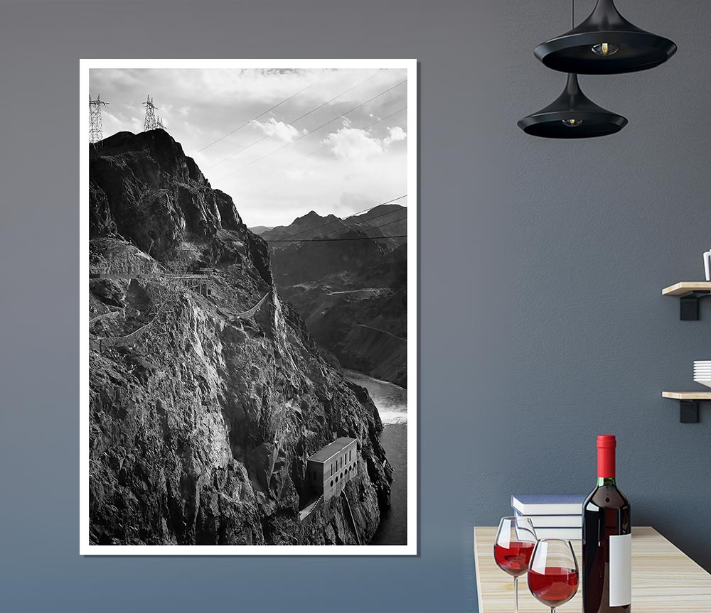 Ansel Adams Cliffs Above Boulder Dam canvas print showcasing majestic cliffs and serene waters.