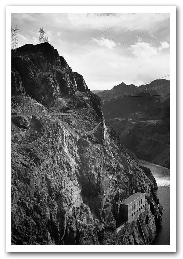 Ansel Adams Cliffs Above Boulder Dam canvas print showcasing majestic cliffs and serene waters.