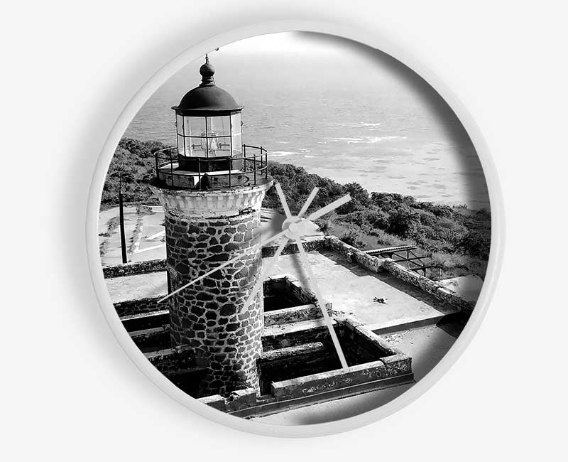 Ansel Adams Faro Isla De Culebritas clock made of natural bamboo with a round face, available in black, white, and natural frame colors.