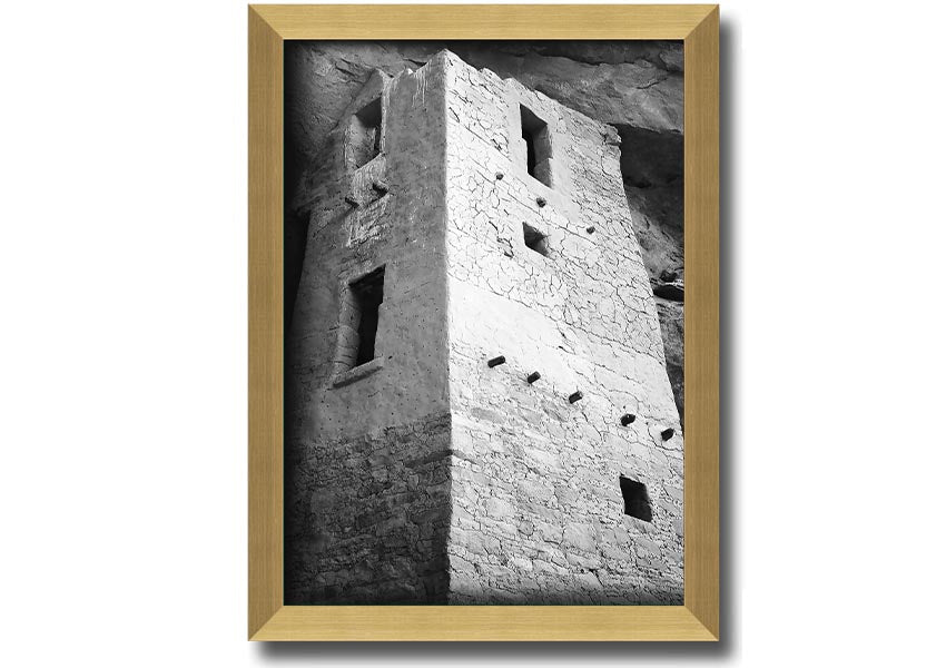 Framed print of Ansel Adams' Mesa Verde National Park Cliff Dwellings, showcasing intricate architecture and natural beauty.