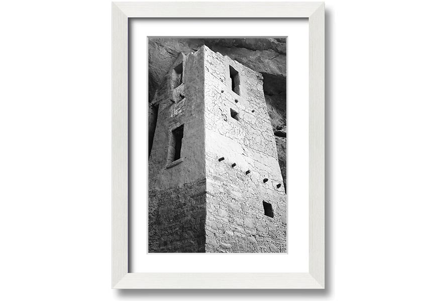 Framed print of Ansel Adams' Mesa Verde National Park Cliff Dwellings, showcasing intricate architecture and natural beauty.