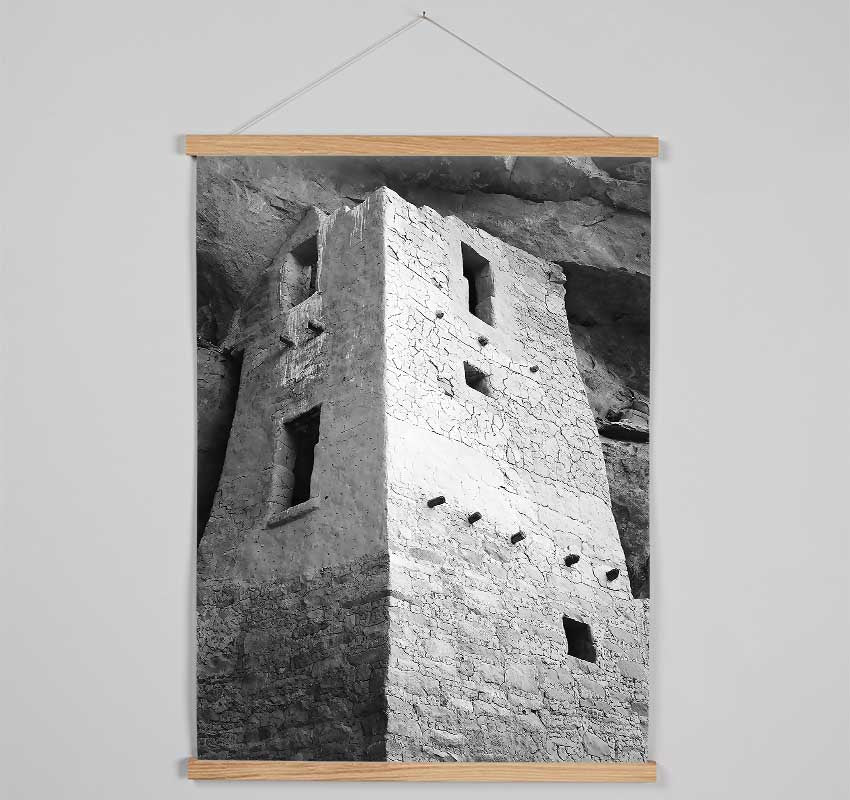 Elegant wooden poster hangers displaying Ansel Adams Mesa Verde National Park Cliff Dwellings print, featuring a modern design with magnetic fastening.