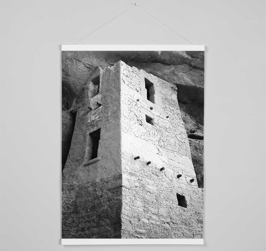 Elegant wooden poster hangers displaying Ansel Adams Mesa Verde National Park Cliff Dwellings print, featuring a modern design with magnetic fastening.