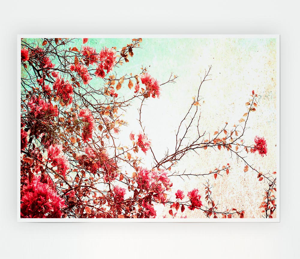 Antique Cherry Blossom poster on high-quality canvas featuring delicate pink blossoms against a soft background.