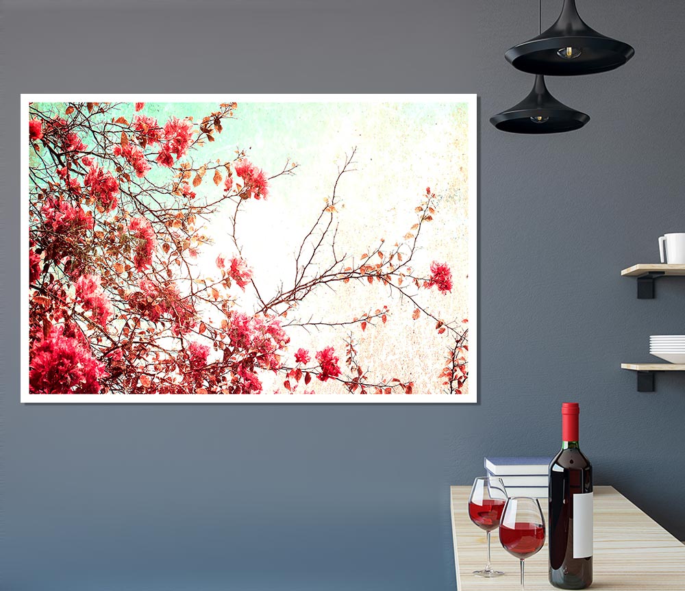 Antique Cherry Blossom poster on high-quality canvas featuring delicate pink blossoms against a soft background.