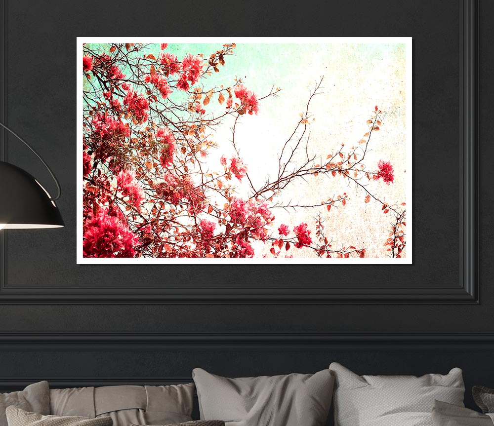 Antique Cherry Blossom poster on high-quality canvas featuring delicate pink blossoms against a soft background.