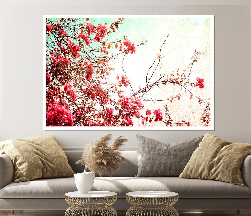 Antique Cherry Blossom poster on high-quality canvas featuring delicate pink blossoms against a soft background.