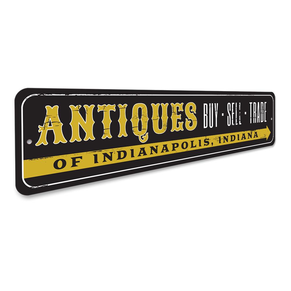 Antique Trade Sign made of high-quality aluminum, featuring customizable text and pre-drilled holes for easy mounting.