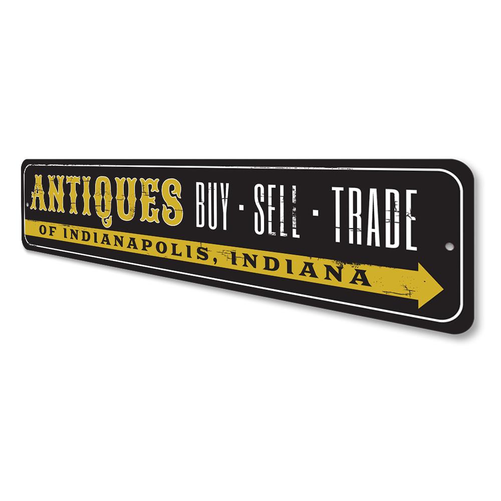 Antique Trade Sign made of high-quality aluminum, featuring customizable text and pre-drilled holes for easy mounting.