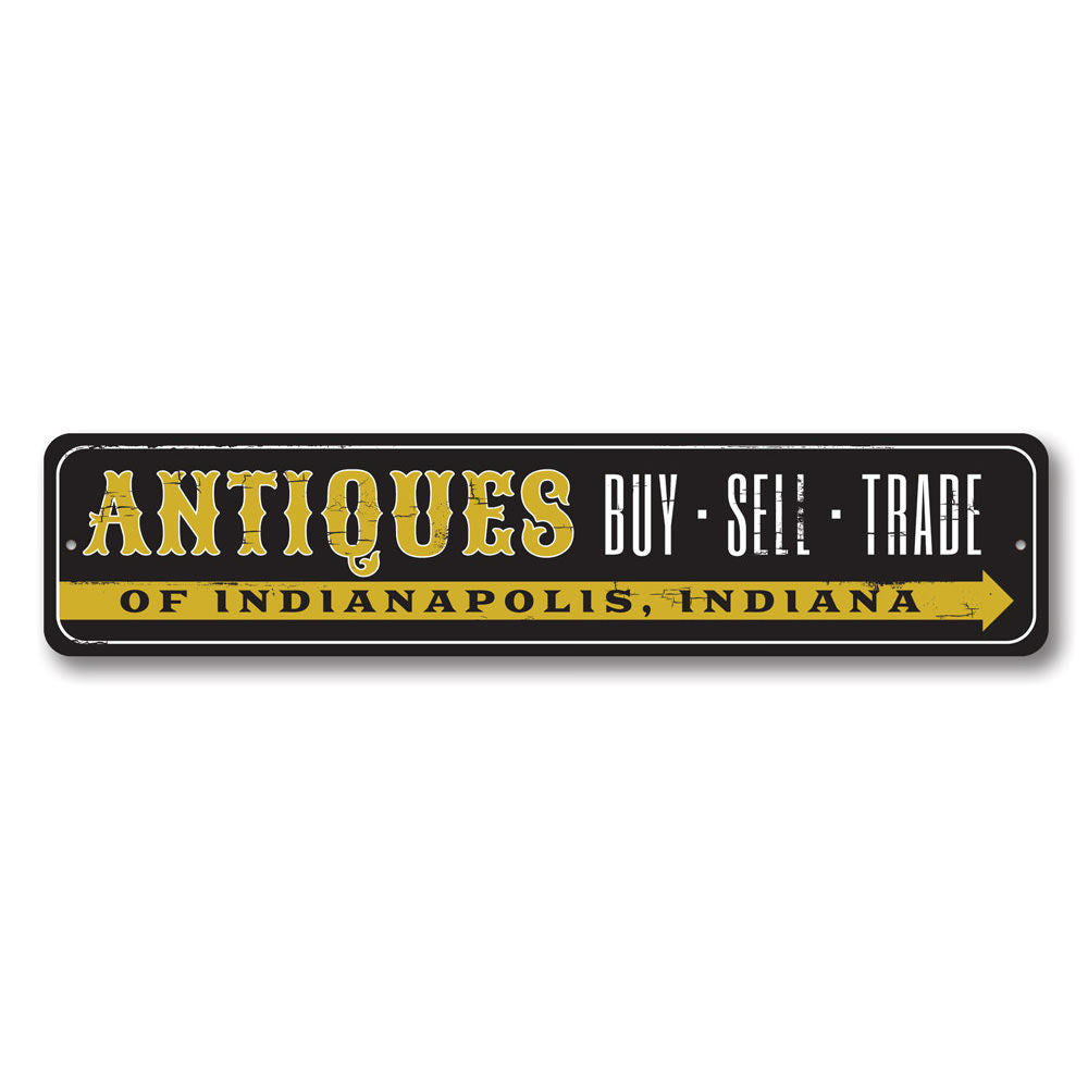 Antique Trade Sign made of high-quality aluminum, featuring customizable text and pre-drilled holes for easy mounting.