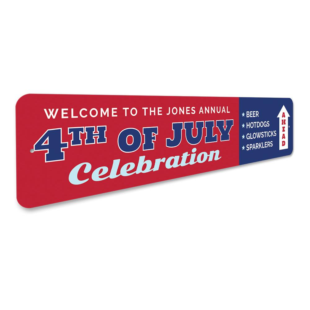 A vibrant Annual 4th of July Celebration Sign made from high-quality aluminum, featuring festive colors and customizable text options.