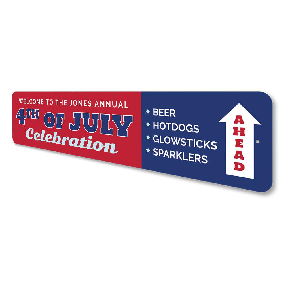 A vibrant Annual 4th of July Celebration Sign made from high-quality aluminum, featuring festive colors and customizable text options.