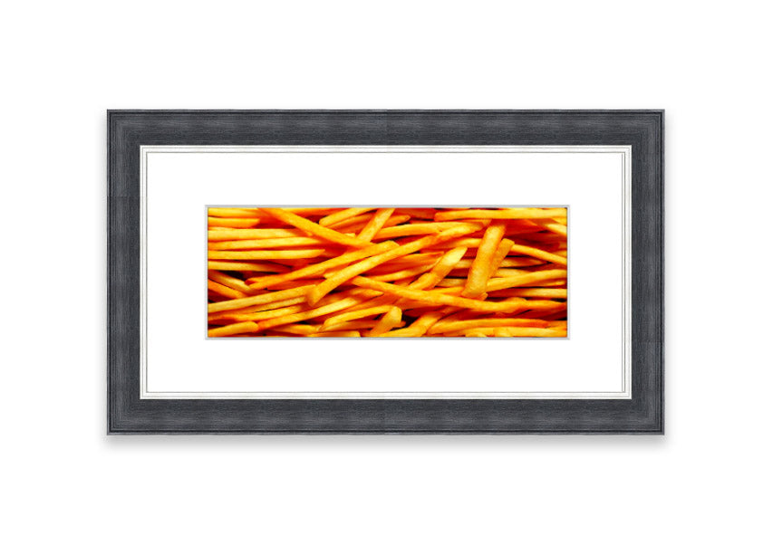 Framed print titled 'Any One For Chips' featuring a charming Cornwall theme, available in various frame colors.