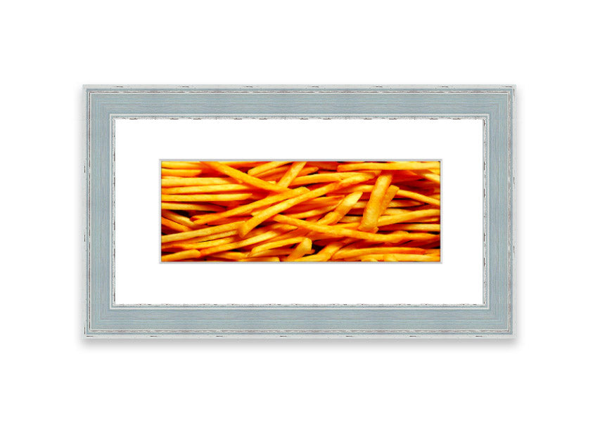 Framed print titled 'Any One For Chips' featuring a charming Cornwall theme, available in various frame colors.