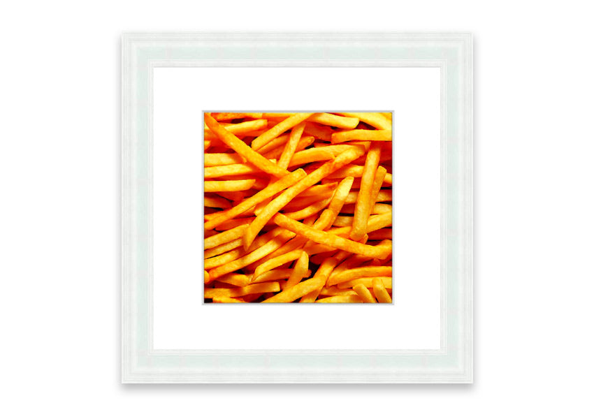 Framed print titled 'Any One For Chips' featuring a charming Cornwall theme, available in various frame colors.