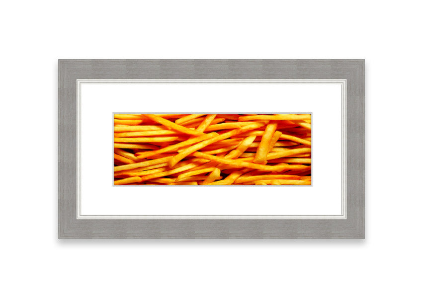 Framed print titled 'Any One For Chips' featuring a charming Cornwall theme, available in various frame colors.